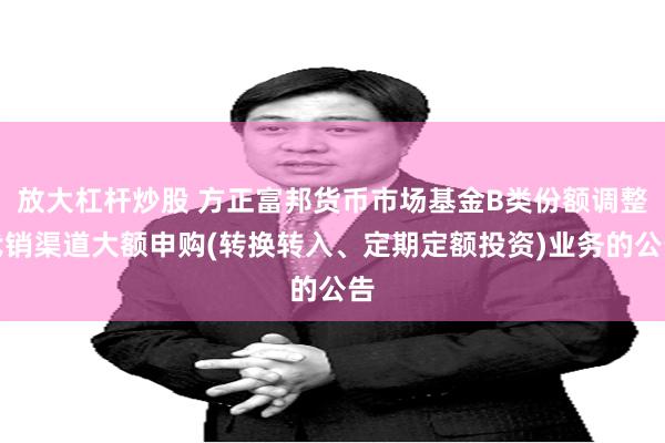 放大杠杆炒股 方正富邦货币市场基金B类份额调整代销渠道大额申购(转换转入、定期定额投资)业务的公告